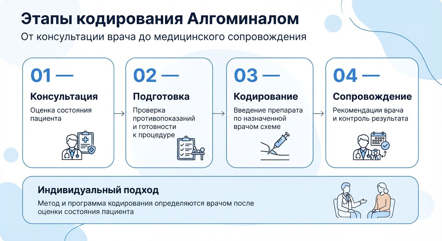 Кодирование препаратом «Алгоминал» в Торезе инфографика
